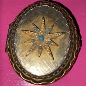 Vintage Large Goldtone and Turquoise Locket Pendant